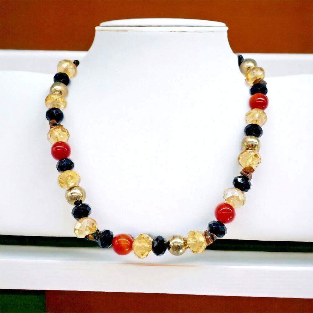 EL Jeweled Necklace Bracelet Carnelian Glass Gem Bead Granite Natural Stone